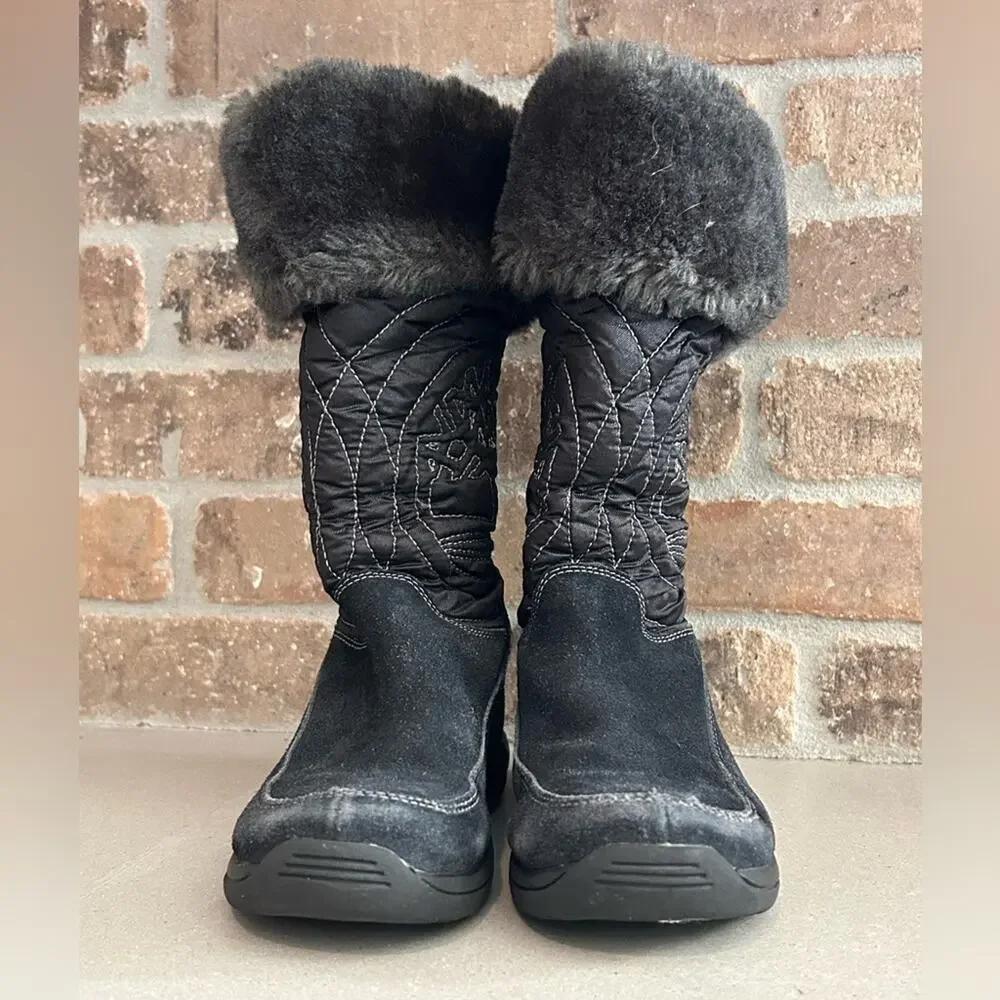 Timberland holly berry pull on faux fur lined boots kids size 13 black